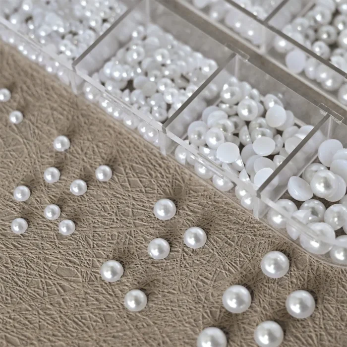 12 Grids Mixed White Pearl Nail Charms 3D Round/Semicircle Pearl Beads Nail Art Rhinestones Manicure Accessories DIY Parts Y7%6K - Image 2