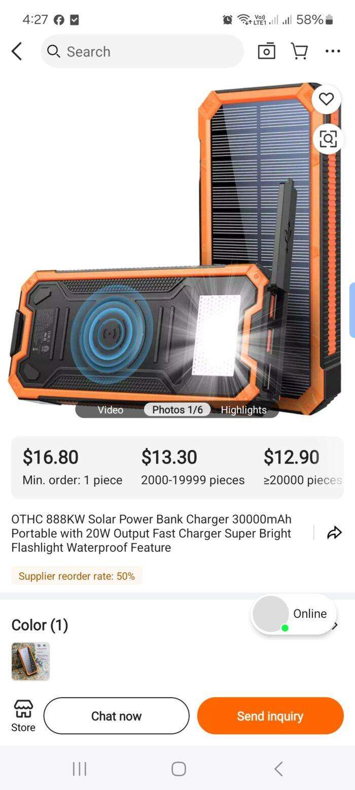 OTHC 888KW Solar Power Bank Charger 30000mAh Portable with 20W Output Fast Charger Super Bright Flashlight Waterproof Feature - Image 1