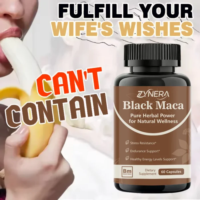 Pure Black Maca Ashwagandha Capsules Energy Supplement Boost Performance Support Reproductive Health for Men - Image 1