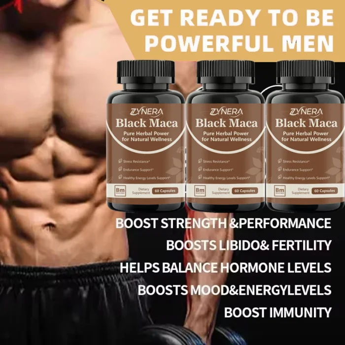 Pure Black Maca Ashwagandha Capsules Energy Supplement Boost Performance Support Reproductive Health for Men - Image 3