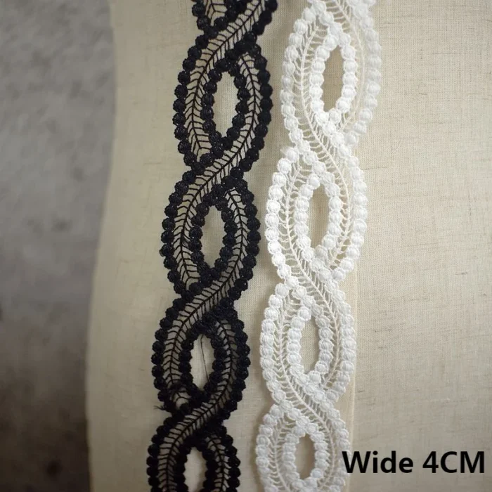 4CM Wide White Black Cotton Embroidery Ribbon Dress Guipure Lace Fabric Edge Trim DIY Garment Curtains Sewing Trimmings Decor - Image 1