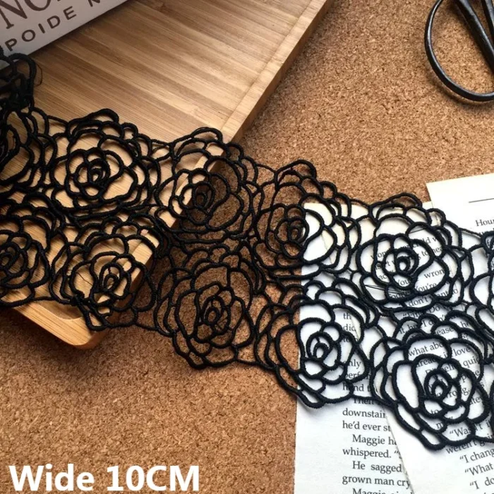 10CM Wide Elegant Black Cotton Polyester Embroidered Flowers Fabric Ribbon Lace Collar Neckline Trim Wedding Gifts DIY Crafts - Image 1