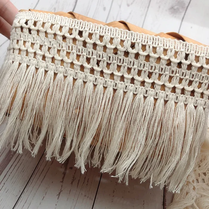1Y 14CM Wide Beige Cotton Thread 3D Lace Fabric Weaved Ribbon Tassel DIY Material Curtains Garment Accessories Decoration - Image 4