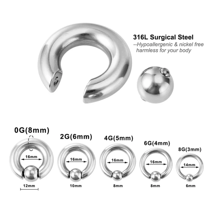 1pc Surgical Steel Captive Bead Ring Hoop Earring BCR Ear Weights Nose Piercing Stretcher Expander Gauge Closure PA Body Jewelry - Image 6