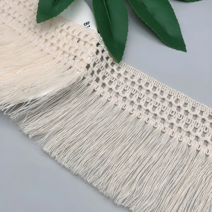 1Y 14CM Wide Beige Cotton Thread 3D Lace Fabric Weaved Ribbon Tassel DIY Material Curtains Garment Accessories Decoration - Image 1