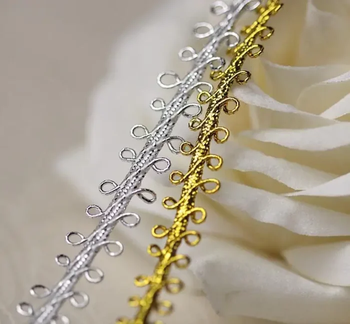5 Meters Crocheted Silver Gold Lace Trimming Ribbon Tape diy Wedding Cosplay Clothes Sewing Fabric Handmade Headwear Ornaments - Image 1