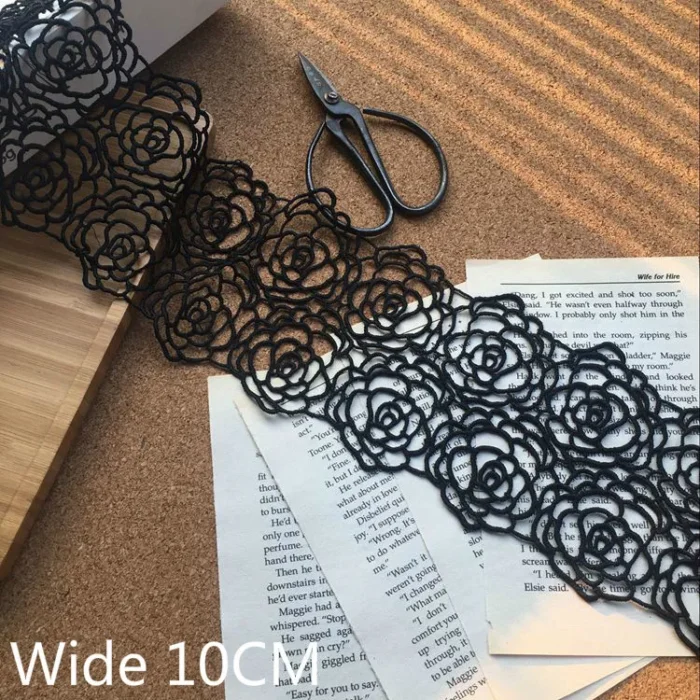 10CM Wide Elegant Black Cotton Polyester Embroidered Flowers Fabric Ribbon Lace Collar Neckline Trim Wedding Gifts DIY Crafts - Image 2