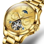 OLEVS Fashion Brand Gold Steel Tourbillon Watch Men Sports Business Waterproof Moon Phase Automatic Mechanical Watches Relogio - Image 2