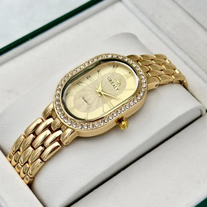 Ladies' Watches Fashionable Luxury Wrist Watch Diamond Encrusted Oval Roman Numeral Dial Quartz Watch Women's Clock - Image 1