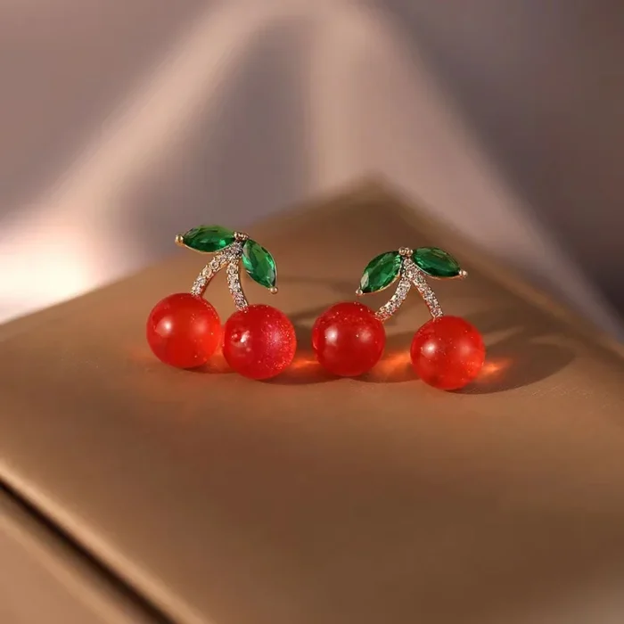 New Fashion Cute Red Zircon Cherry Stud Earrings Fashion Charm Crystal Party Birthday Holiday Gift - Image 3