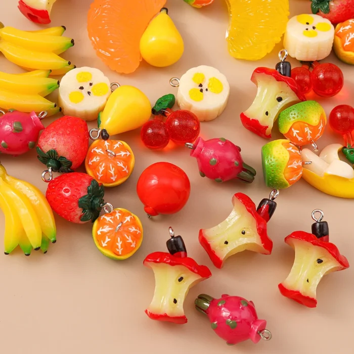 Leslie 10pcs Cute Resin 3d Fruit Apple Banana Mango Orange Cherry Strawberry Charms for Jewelry Making DIY Earrings Key chains - Image 2