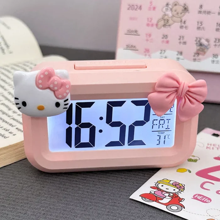 Sanrio Kawaii Hello Kitty Anime Cartoon Alarm Clock Room Desktop Ornament Student Alarm Clock Charm Birthday Gift - Image 3