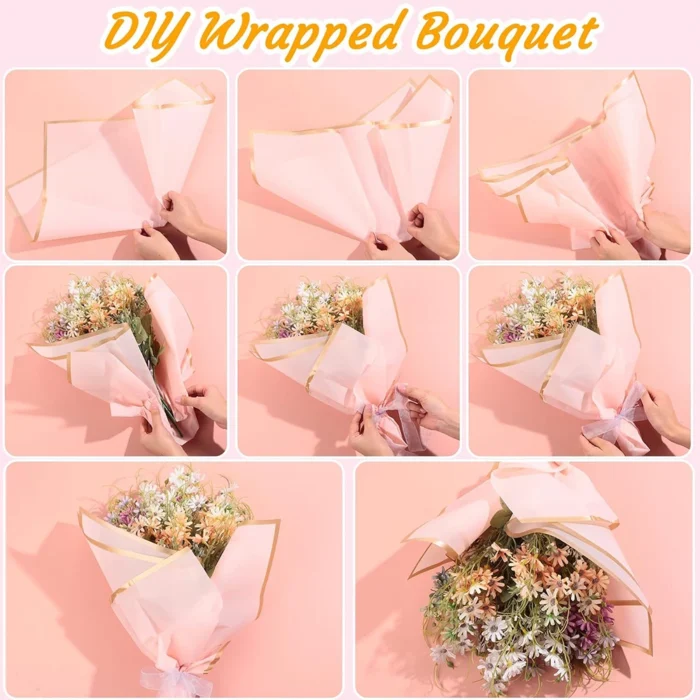 Gold Edge Flower Wrapping Paper Waterproof Floral Bouquet Korean Paper Wedding Birthday Flower DIY Craft Gift Packaging Supplies - Image 6