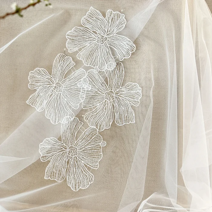 5Pcs White Flower Lace Patches Applique For Bridal Wedding Dress Handmade Flowers Repair Sewing Accessories - Image 2