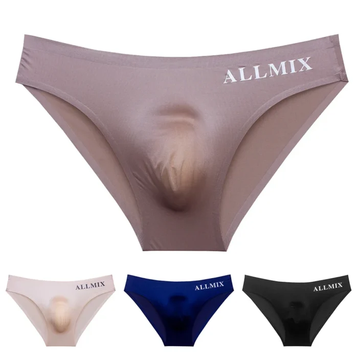 Men's Transparent Underwear Ice Silk Ball Pouch Panties Letter Seamless Ultra Thin Summer Breathable Low Waist Triangle Pants - Image 1