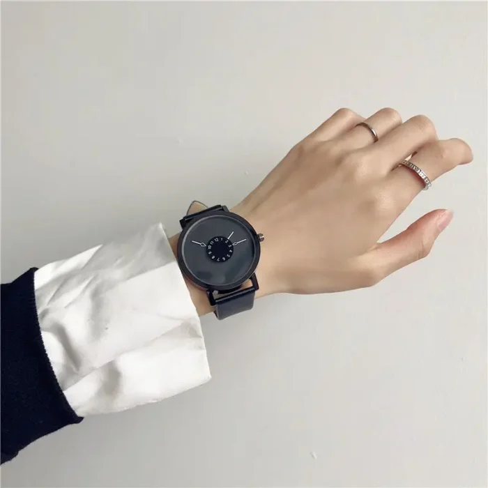Popular New Concept Personality Reverse Pointer Women and Man Watch Version Simple Black White Couple Belt Quartz Wristwatch - Image 4