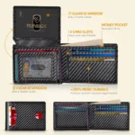Men's Wallet Ultra Thin Rfid Leather with ID Window Multi Card Carbon Fiber Wallet - Image 2