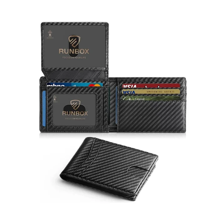 Men's Wallet Ultra Thin Rfid Leather with ID Window Multi Card Carbon Fiber Wallet - Image 1
