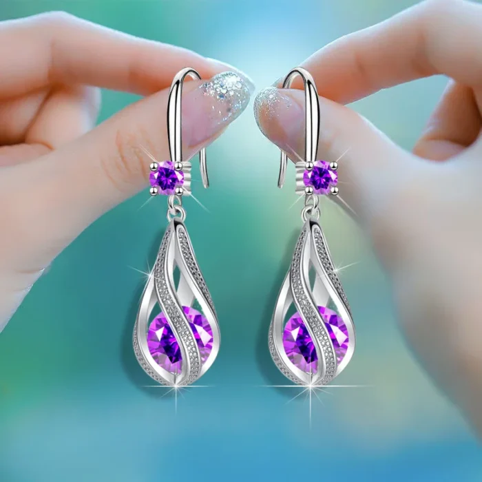 Fine New 925 Sterling Silver Luxury Crystal Zircon Earrings Charms for Woman cute Engagement Wedding Jewelry drop gift - Image 2