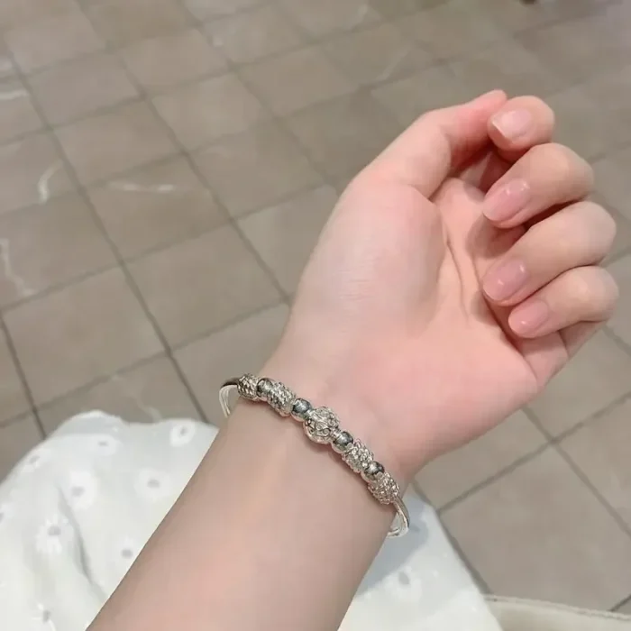 New Korean Fashion 925 Sterling Silver Lucky Beads Bangles for Women Bracelets Luxury Designer Party Wedding Jewelry Gifts - Image 2