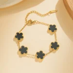 Silver Gold Color New Design Plant Five Leaf Flower Bracelet Single sided Plum Blossom Stainless Steel Jewelry Women's Pentalobe - Image 4