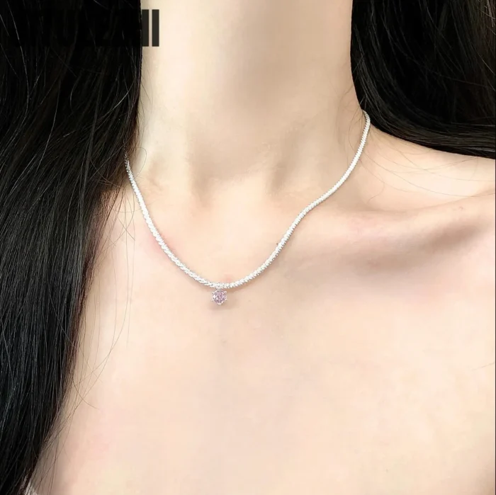 Trendy 925 Sterling Silver Pendant Necklace For Women Single Pendant Inlaid Pink Stone Engagement Wedding Party Silver Jewelry - Image 4