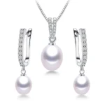 YWYC Horseshoe 8-9mm Rice Freshwater Pearl Earrings&Necklaces Jewelry Set for Women 925 Sterling Silver 45cm Pendant Necklace