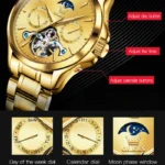 OLEVS Fashion Brand Gold Steel Tourbillon Watch Men Sports Business Waterproof Moon Phase Automatic Mechanical Watches Relogio - Image 6