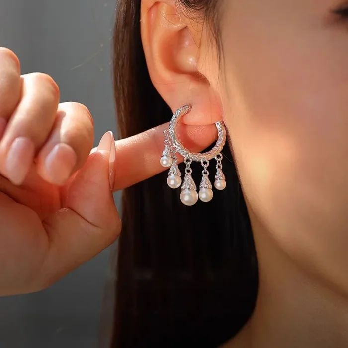 New 925 Sterling Silver Hoop Earrings Pearl Droplet Irregular Vintage Punk For Women Girl Gift Jewelry Dropshipping Wholesale - Image 5