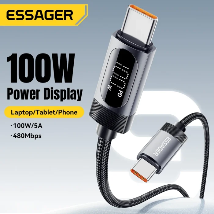 Essager 100W Type C To Type C Cable For iPhone 16 15 Samsung Huawei 5A PD Fast Charging For Macbook iPad Digital Dispaly Cable - Image 2