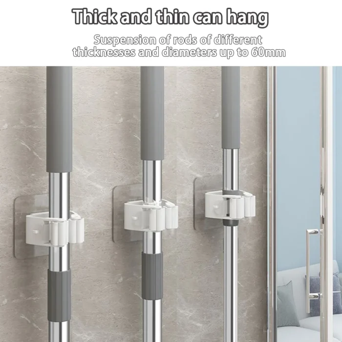 Self-Adhesive Mop Holder Broom Stand No-Drill Wall-Mounted Storage Rack Waterproof Organizer for Kitchen & Bathroom - Image 2