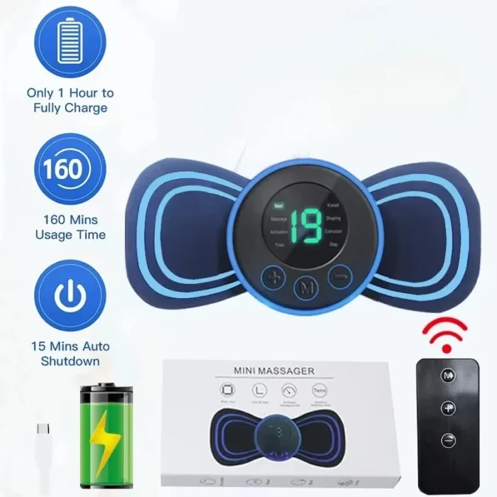 Portable Electric Intelligent Mini Neck Massager Patch for Back and Shoulder Massager With Pad and Remote - Image 6