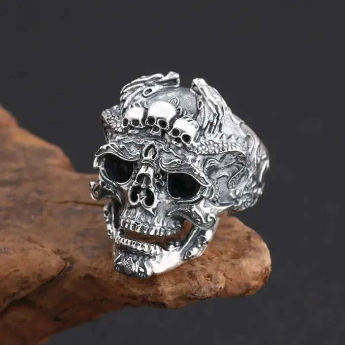 Vintage Skull Ring Men Punk Jewelry Ring Adjustable Size - Image 5