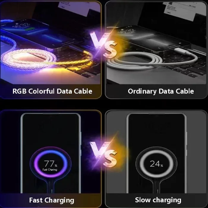 120W 7A Fast Charging Data Cable RGB Light Cable USB Type C For Iphone14 15 Xiaomi K50 Samsung Huawei P50 Phone USB Charge Cord - Image 4
