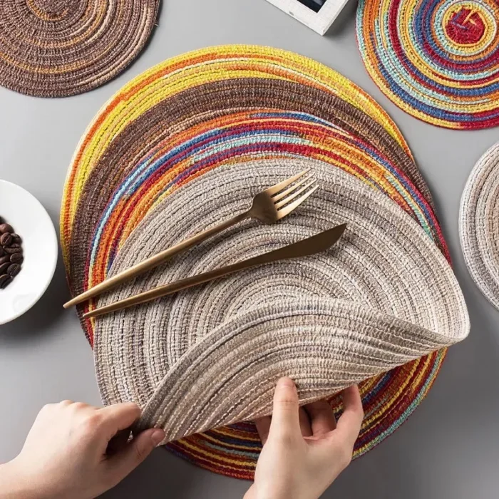 Placemats for Dining Table 1PC Linen cotton woven non-slip ironing placemat teacup mat Round plate mat flower mat kitchenware - Image 4