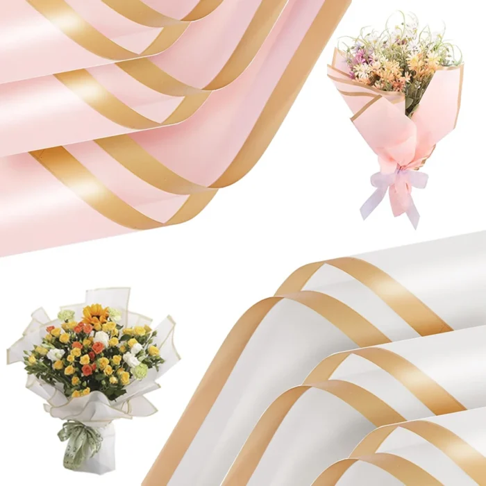 Gold Edge Flower Wrapping Paper Waterproof Floral Bouquet Korean Paper Wedding Birthday Flower DIY Craft Gift Packaging Supplies - Image 1