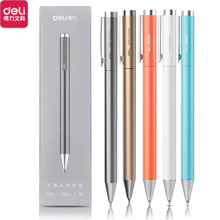 Deli Metal Sign Pen Pens Gold / Silver Gel Pen 0.5mm Refills PREMEC Smooth Refill MiKuni Japan Ink Black School Mi Pen - Image 1