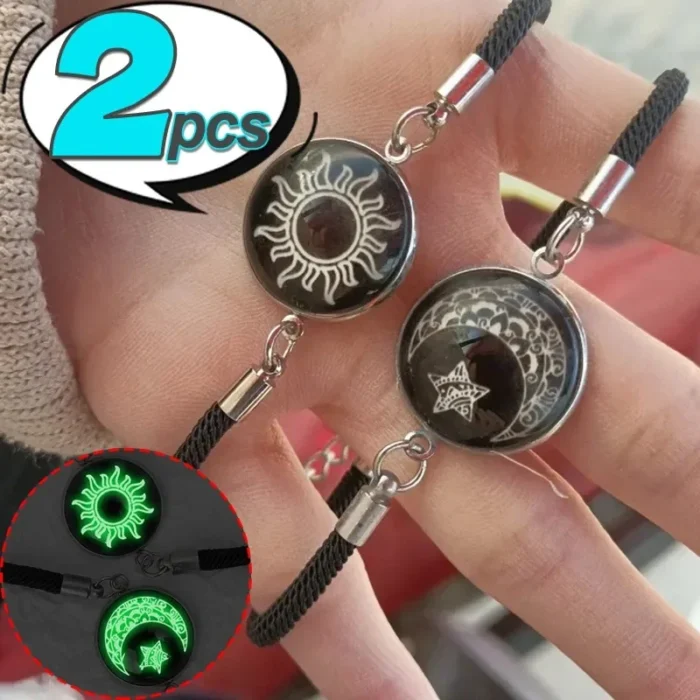 2pcs Luminous Sun Moon Braided Bracelets for Lovers Adjustable Couple Bracelets Fashion Valentine's Day Jewelry Girlfriend Gifts - Image 3