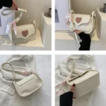 Cute Love Heart Women's Small Square Shoulder Bags Fashion Female Messenger Bag Simple Ladies Crossbody Purse Handbag with Scarf - Image 5