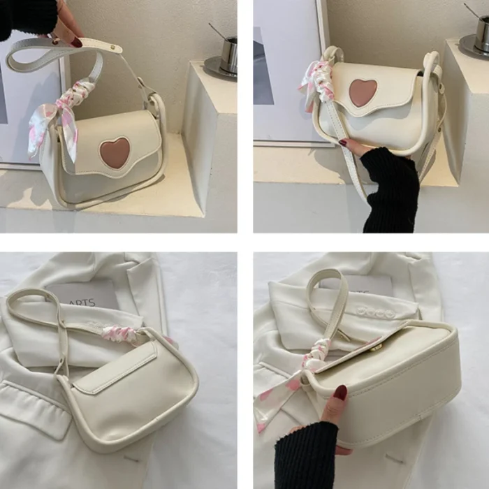 Cute Love Heart Women's Small Square Shoulder Bags Fashion Female Messenger Bag Simple Ladies Crossbody Purse Handbag with Scarf - Image 5