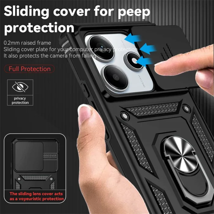 Capa For Xiaomi Redmi Note 14 5G Case Armor Slide Camera Lens Protector Back Cover for Redmy Note14 Shockproof Ring Stand Funda - Image 3