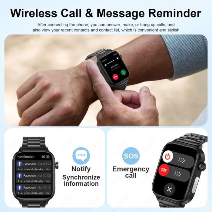 LIGE 2025 New AI Healthy Diagnosis Blood Lipid Uric Acid Blood Pressure Smart Watch Men ECG+PPG Bluetooth Call Health Smartwatch - Image 6