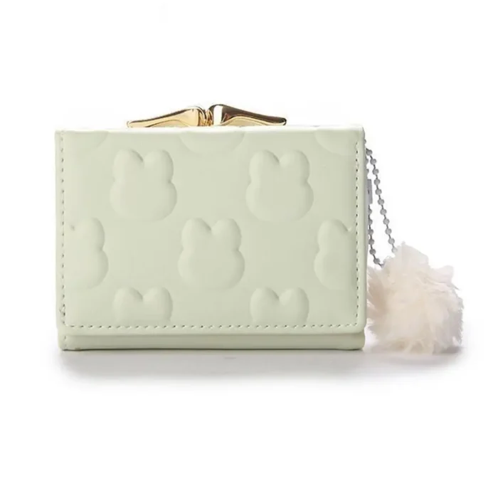 Korean Style Cute Student Wallet - Cute Rabbit & Pom Fold Coin Purse & Card Holder Short Zero Wallet - Image 4