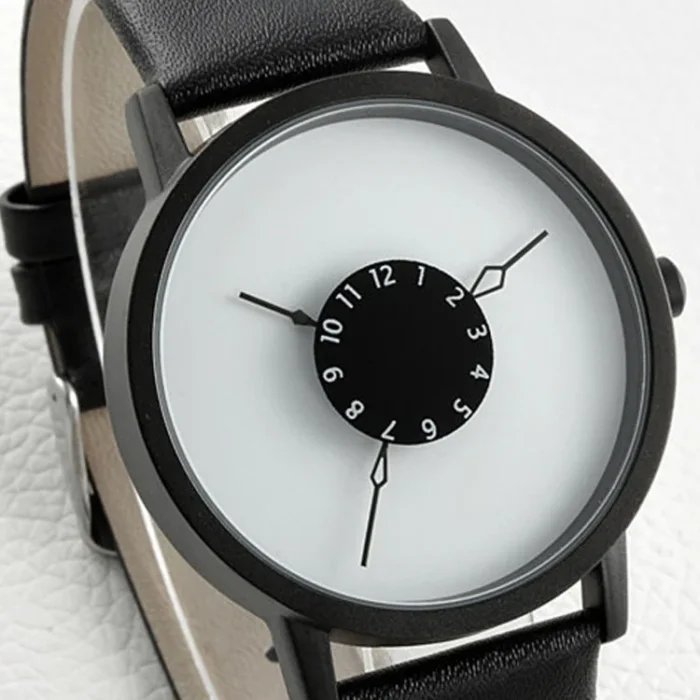 Popular New Concept Personality Reverse Pointer Women and Man Watch Version Simple Black White Couple Belt Quartz Wristwatch - Image 3