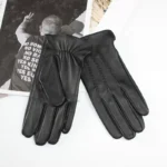 Men's Sheepskin Driving Gloves Solid Color Thin Single Leather Unlined Touch Screen Fashion Ripple Riding Motorcycle Gloves - Image 3