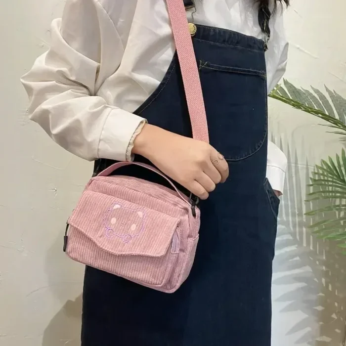 Hot Cute Teddy Bear Embroidered Diagonal Shoulder Bag Corduroy Leisure Bag Women's Crossbody Bag Travel Purses and Daily Handbag - Image 2