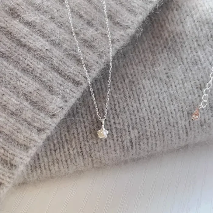 S925 Sterling Silver Geometry Compact Flower Pearl Pendant Necklaces for Women Fine Jewelry Light Luxury Minimalist Accessories - Image 2