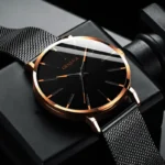 2024 New Mens Fashion Watches Luxury Ultra Thin Stainless Steel Mesh Strap Quartz Watch Rose Gold Men Watch Gifts Reloj Hombre - Image 2