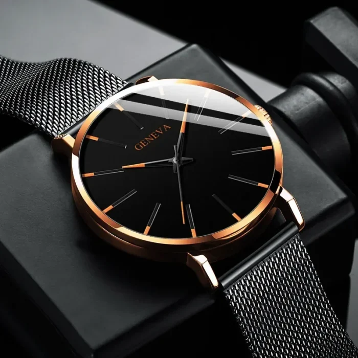 2024 New Mens Fashion Watches Luxury Ultra Thin Stainless Steel Mesh Strap Quartz Watch Rose Gold Men Watch Gifts Reloj Hombre - Image 2