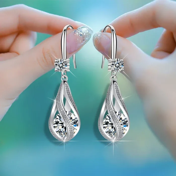 Fine New 925 Sterling Silver Luxury Crystal Zircon Earrings Charms for Woman cute Engagement Wedding Jewelry drop gift - Image 5